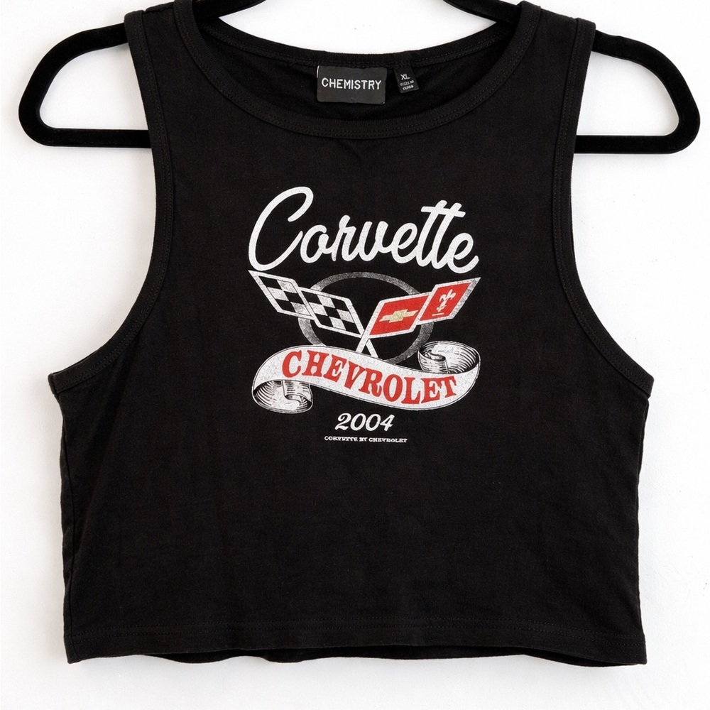 Corvette Chevrolet Graphic Crop Tank Top Black Y2K Racing XL